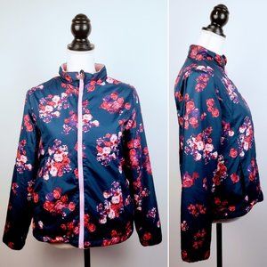 Girl's Jacket, Pink Blue Purple Floral Full Zip Pockets Lined, 14/16 XL